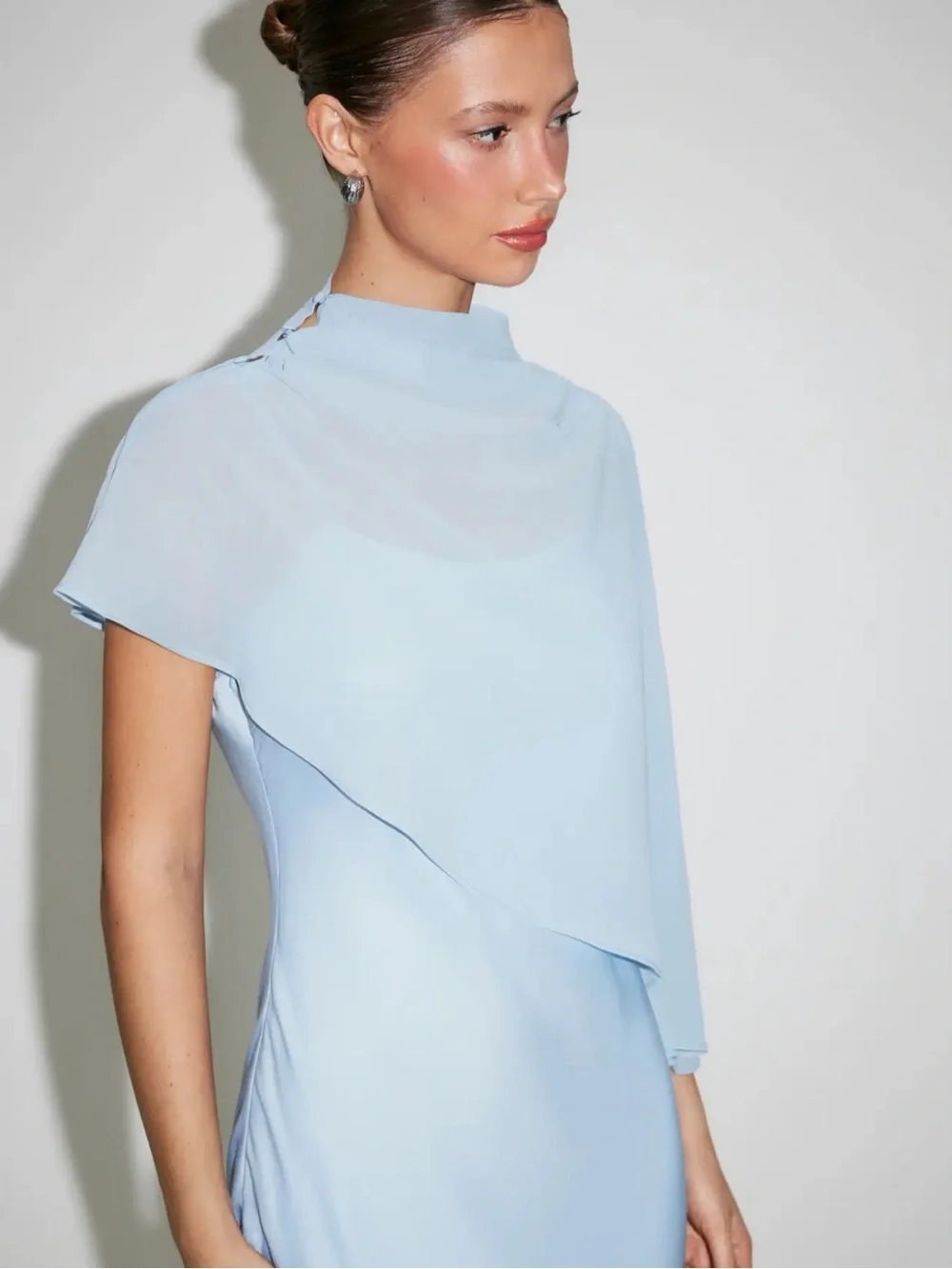 Light Blue High Neck Chiffon Cape XXS